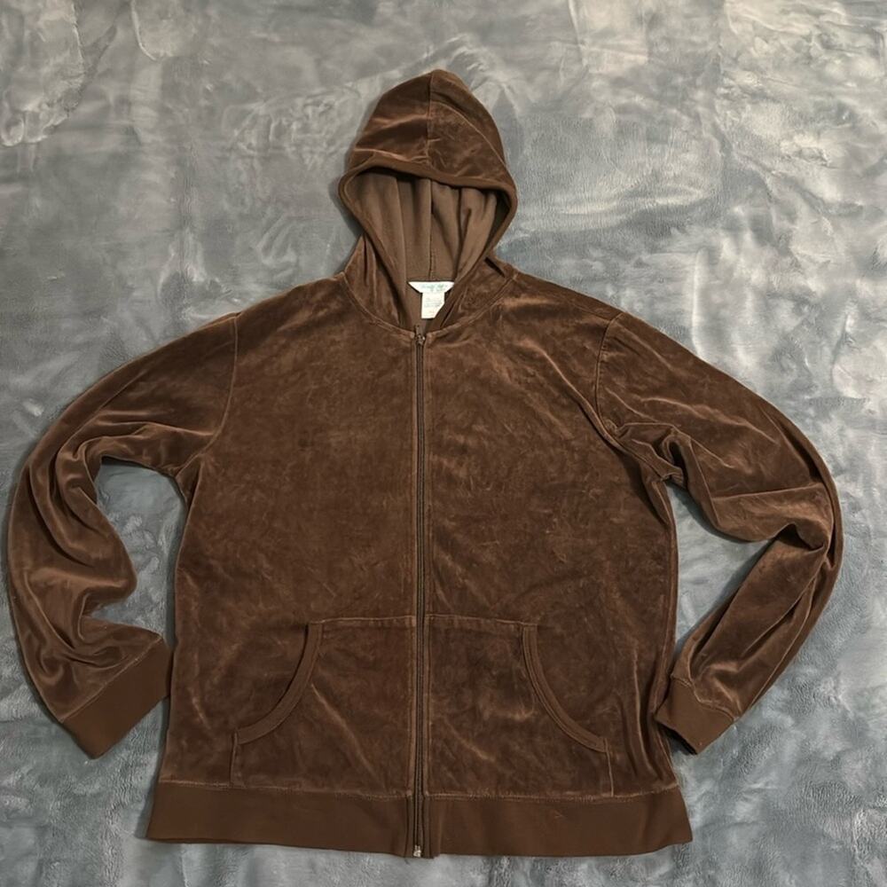 Vanity Fair Brown Velour Zip Up Hoodie Jacket XL